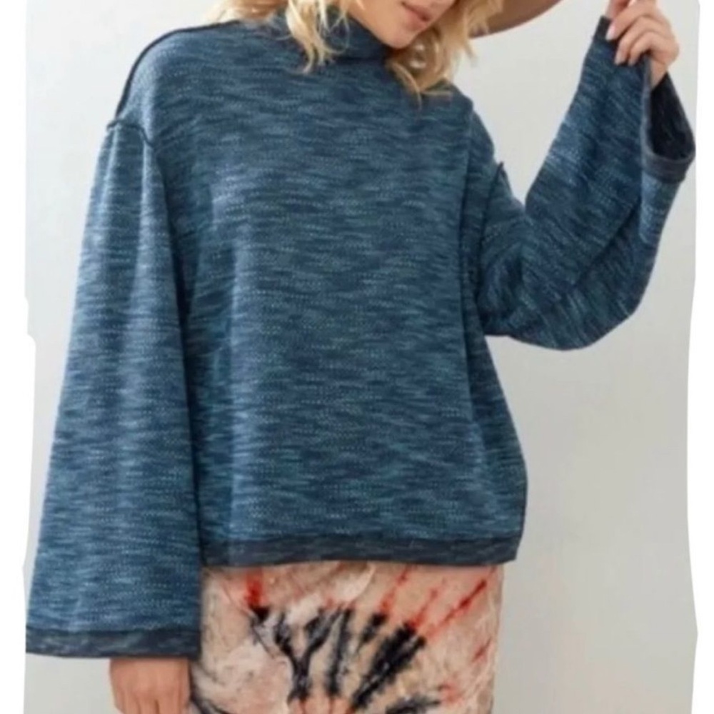 Free People We The Free Sunny Days Turtleneck sweater  "Overboard Combo" blue M